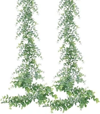 Dolicer 2 Pack Faux Eucalyptus Garland, 12Ft Artificial Vines Fake Hanging Eucal