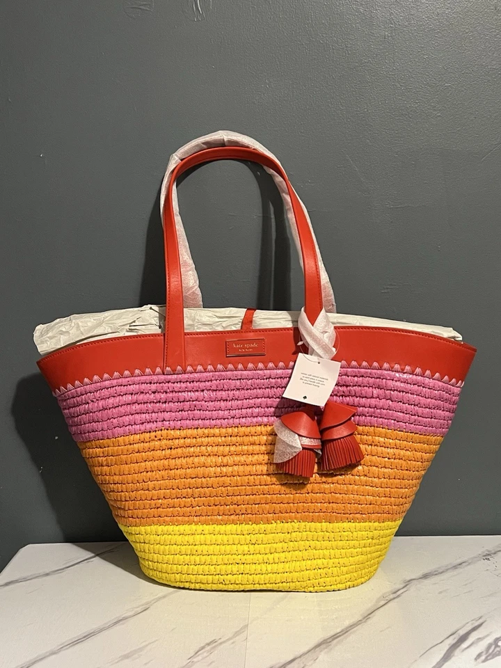 BOLSO DE PLAYA KATE SPADE MUELLE MEDIANO MULTI PAJA BORLA ISLA CON BOLSA ANTIPOLVO (NUEVO) Foto 2 de 4