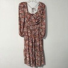 ASTR The Label Rust Midi Dress Multi Floral Smocked Tiered Chiffon S
