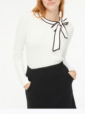 NWT J.Crew White W/ Black Trim Neck Tie Sweater M 79 MSRP