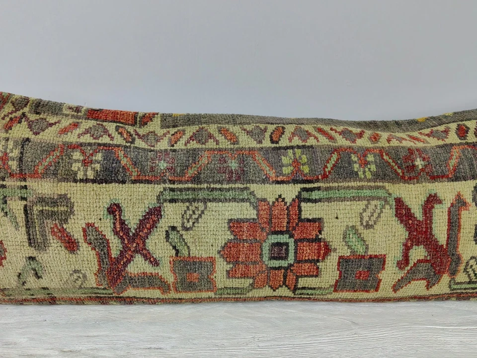 LONG BOLSTER PILLOW TURKISH RUG PILLOW LONG BED PILLOW LONG LUMBAR PILLOW DECOR - Image 3 of 4