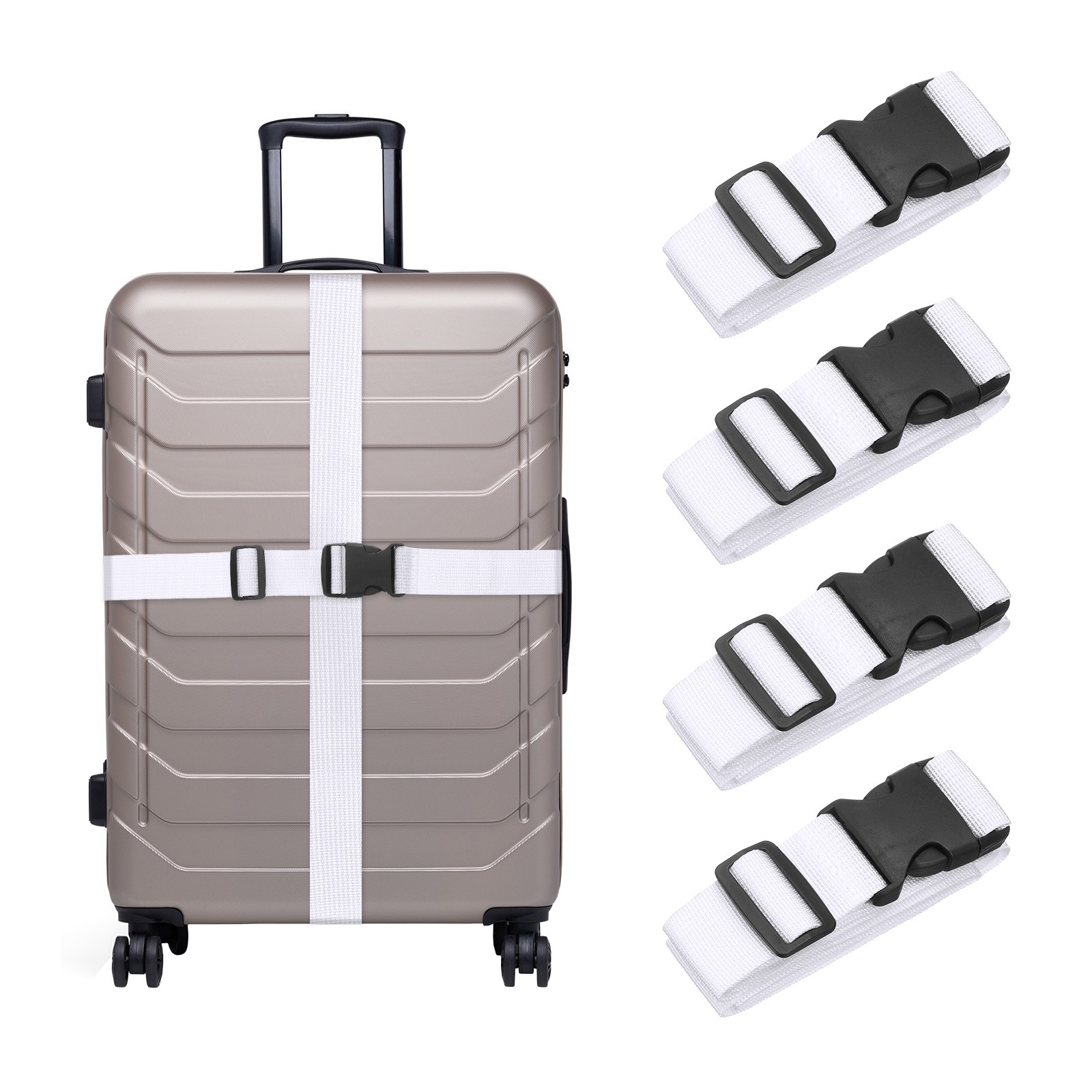Straps For Suitcases Adjustable Luggage Connector White