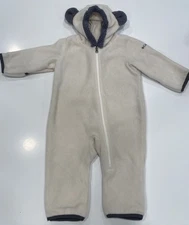 Columbia Tiny Bear Bunting Blue Full-body Fleece Size 6-12 mo. Cuffs hands/feet
