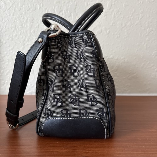 Dooney & Bourke Satchel Black & Grey Logo Canvas Handbag Detachable Strap - Picture 8 of 14