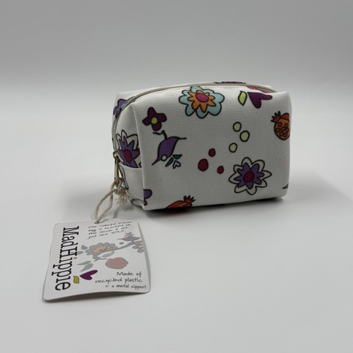 Mad Hippie Mini Cosmetic Bag White Floral Travel Makeup Pouch Zip Case Eco