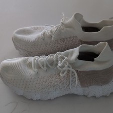Men's Knit Lace-Up Low Top Athletic Sneaker White/Beige Activewear Casual