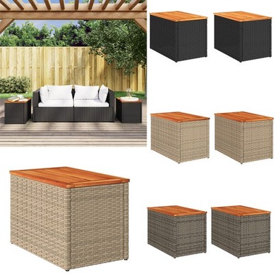 vidaXL Garten-Beistelltische 2 Stk Schwarz 55x34x37cm Poly Rattan Holz