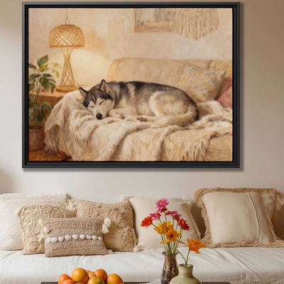 #ad Husky Oil Painting Dog Canvas Wall Art Living Room Decor Vintage Pet Artwork $211.11