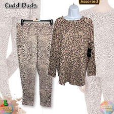 Cuddl Duds Womens L Sweater-Knit Long-Sleeve Jogger Pajama Set Assorted, Leopard