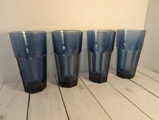 Vintage Libbey Duratuff Gibraltar Dusky Blue 6.25" Glass Tumbler Set/4