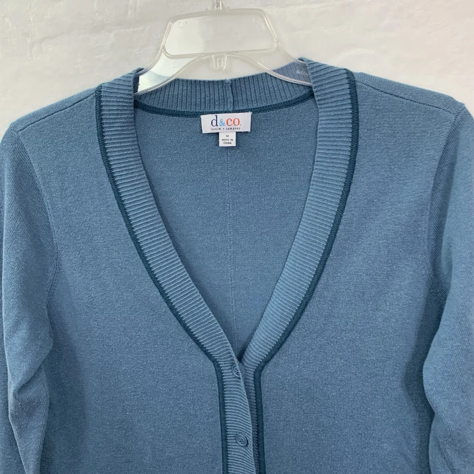 Cárdigan Denim & Co. Para Mujer Talla Mediana Azul Botón Frontal Manga 3/4 Bolsillos Foto 3 de 4