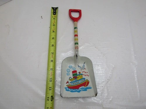 VINTAGE TIN LITHO SAND TOY SHOVEL OHIO ART TOOT TOOT BOAT SHIP GRAPHIC