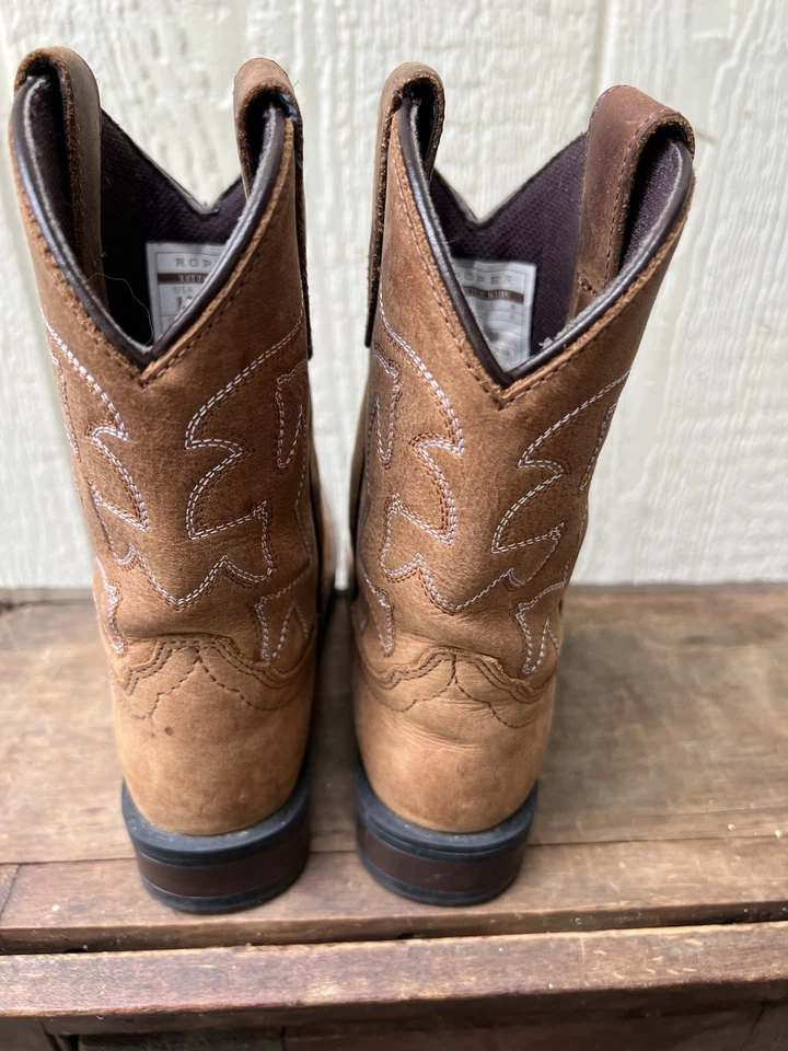 Botas Roper Talla 1 Jóvenes Niños Marrón Vaquero Western Bordado Puntera Cuadrada Pull On Foto 4 de 4