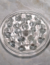 Vintage Clear Glass Round Flower Frog 16 Holes 5" Diam. Floral Ikebana
