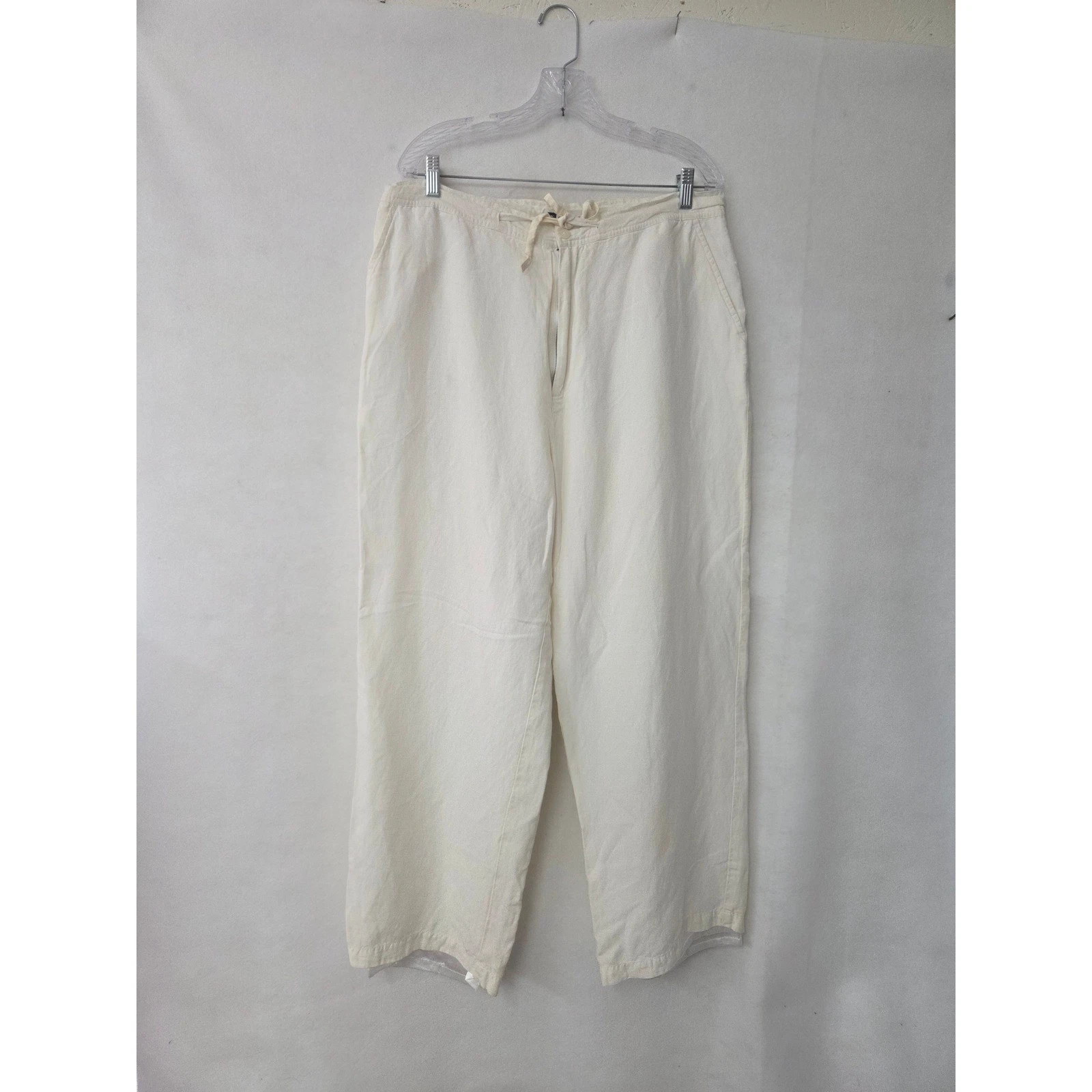 Bachrach Linen Tencel Pants Mens 36x28 Cream Wide Leg Drawstring Summer Relaxed