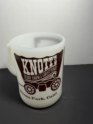 Vintage Knott's Berry Farm Ghost Town White Milk Glass Cup Mug Baurie