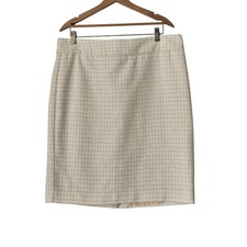Liz Claiborne Women Yellow White Tweed Plaid Pencil Skirt Wool Blend Size 14