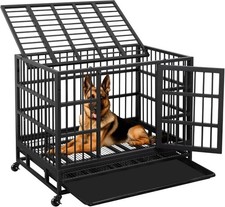 38Inch Heavy Duty Indestructible Dog Crate Double Doors Escape Proof Cage Kennel