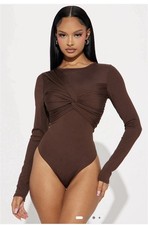 NWT Fashion Nova Out With The Girls Bodysuit Chocolate Brown Size Small