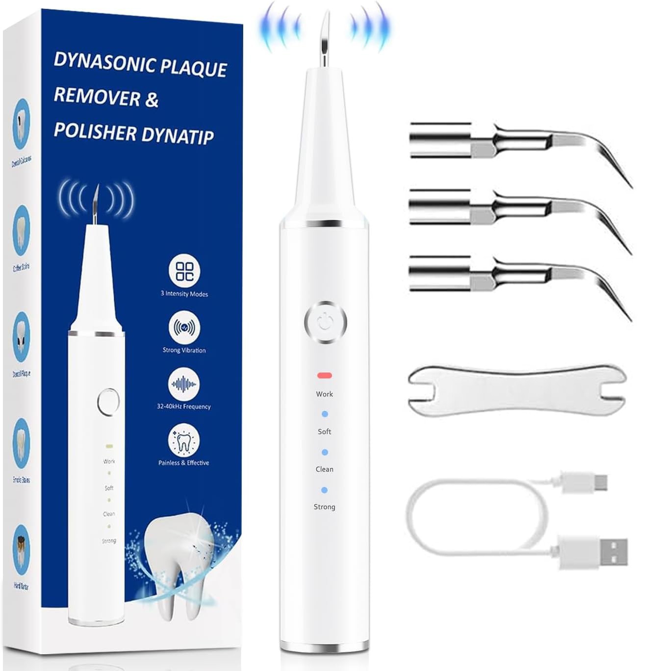 Electric Ultrasonic Dental Calculus Tooth Cleaner LED Scaler Plaque Remover Tool