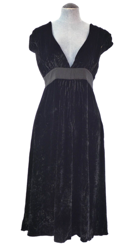 Black Velvet Dress Fornarina Y2K Imperial Waist Italian Designer V Neck Size S - Picture 3 of 15