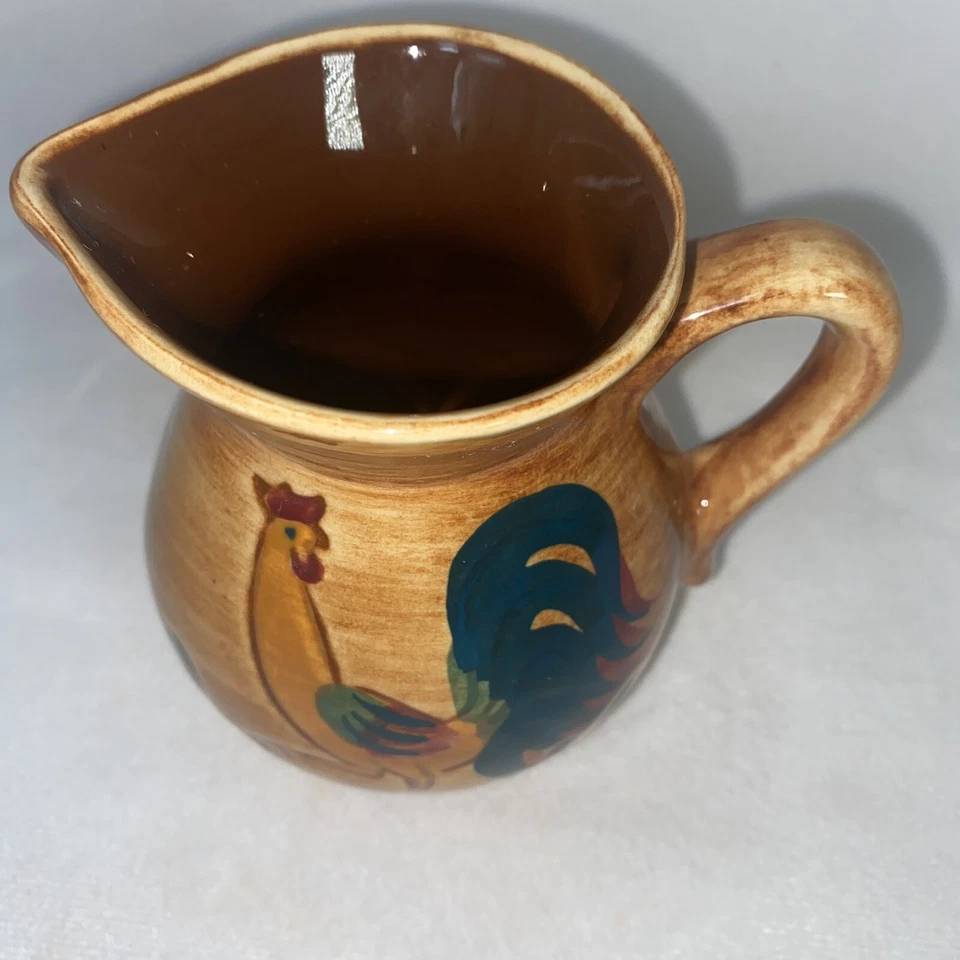 Jarra pequeña crema gallo marrón rojo Pennsbury Pottery de colección (16 oz) RTF USADA EN EXCELENTE ESTADO Foto 2 de 4