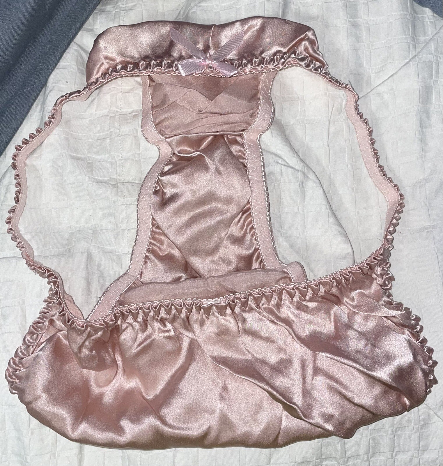 Champagne Glossy Second Skin 100 Satin String Bikini Panties Womens L