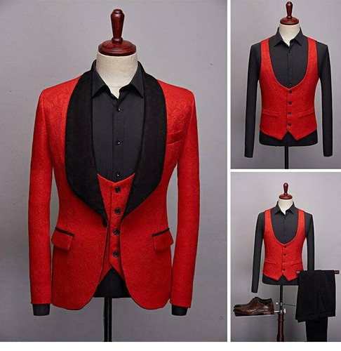 Mens 3Pcs Tuxedos Wedding Shawl Lapel One Button Suit Groom Blazer+Vest+Pants - Picture 7 of 22