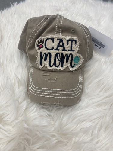 Cat Mom Hat. Khaki baseball hat