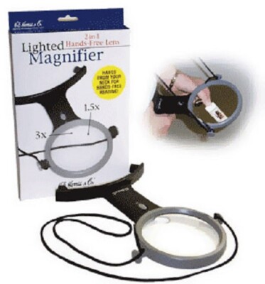 HE Harris Durable 2 in 1 Hands Free Lens Quality Illuminated Magnifier 1.5X 3X