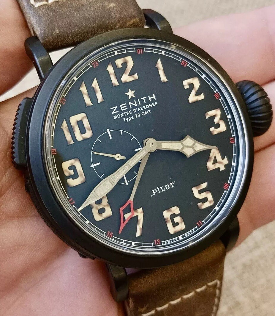 ✈️ ZENITH Pilot Montre d'Aeronef Type 20 GMT Automatic TITANIUM