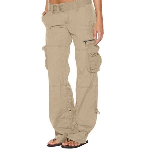 Damen Cargo Hose Weites Bein Taschen Sporthose Hüfthose Freizeithose Jogginghose - Bild 9 von 24