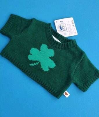 Build A Bear St Patricks Day grüner Pullover 4-blättriges Kleeblatt neu mit Etikett 