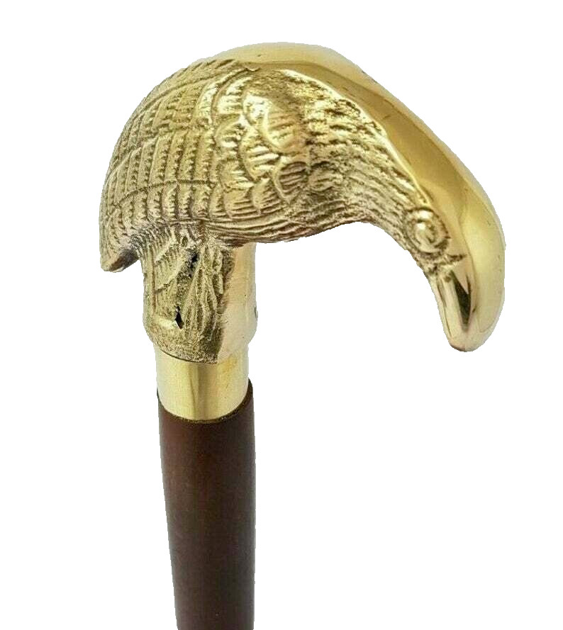 Antique Style Brass Solid Crow Handle Wooden Walk… - image 4