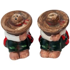 Vintage Mexican Siesta Sombrero Figural Sleeping Bisque Salt and Pepper Shakers