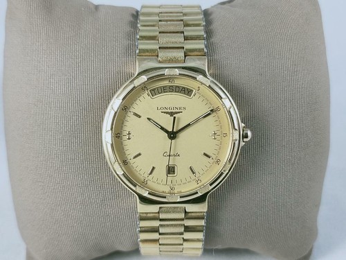 Authentic Longines Conquest Men's Gold Plated Day-Date Swiss Quartz Watch - Picture 2 of 10