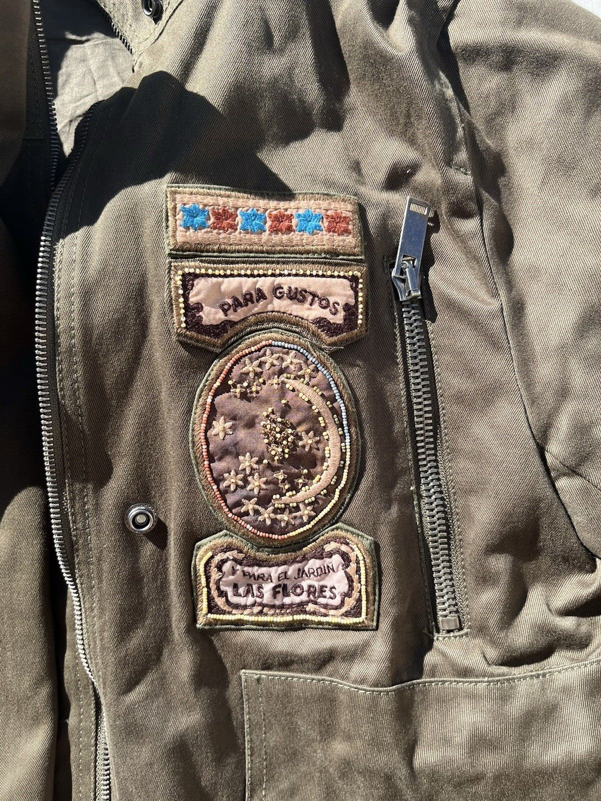 Women's Patch Embroidered Jacket Green Military N… - image 3