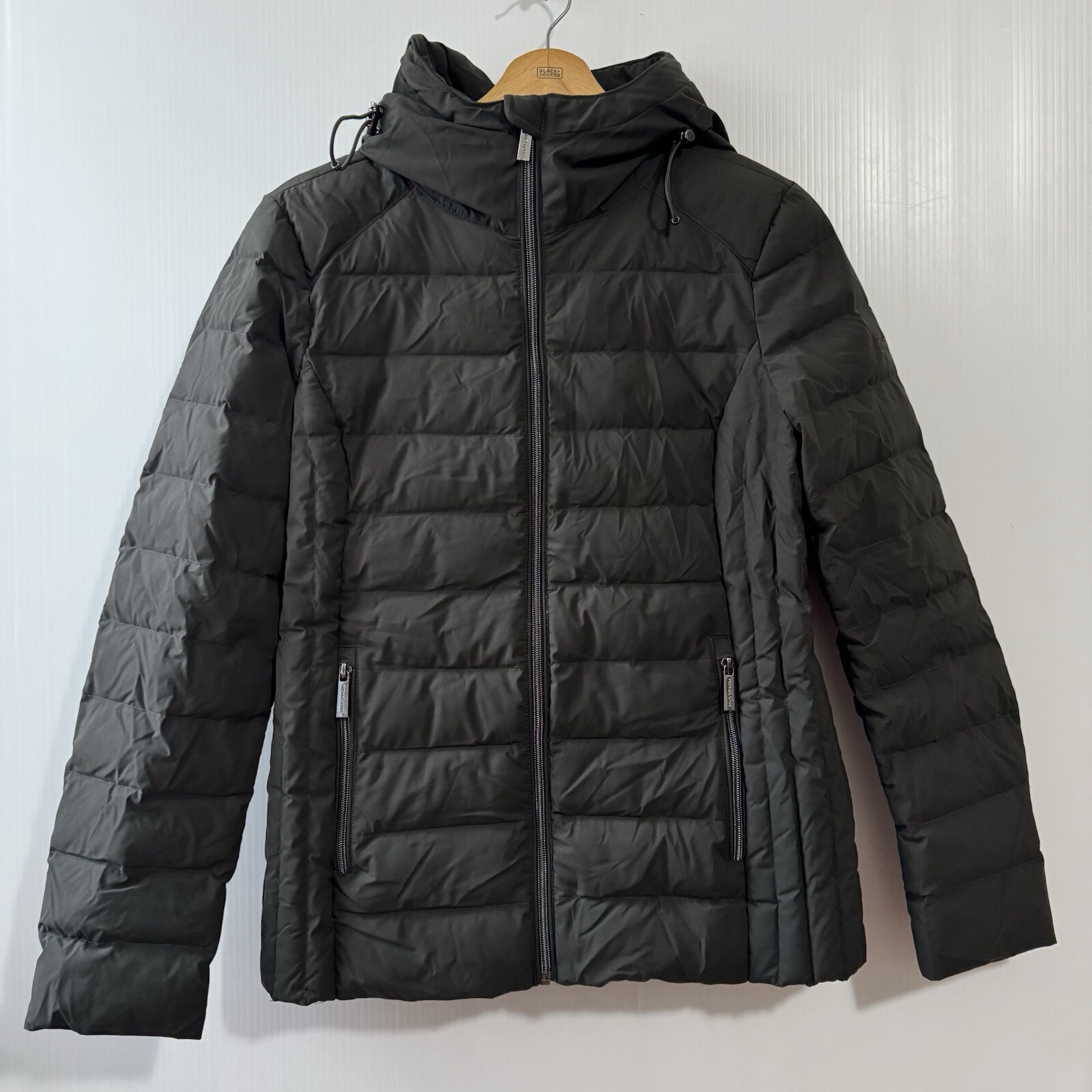 MICHAEL KORS Womens Dark Green Quilted Packable Down Puffer Hooded Jacket Size S