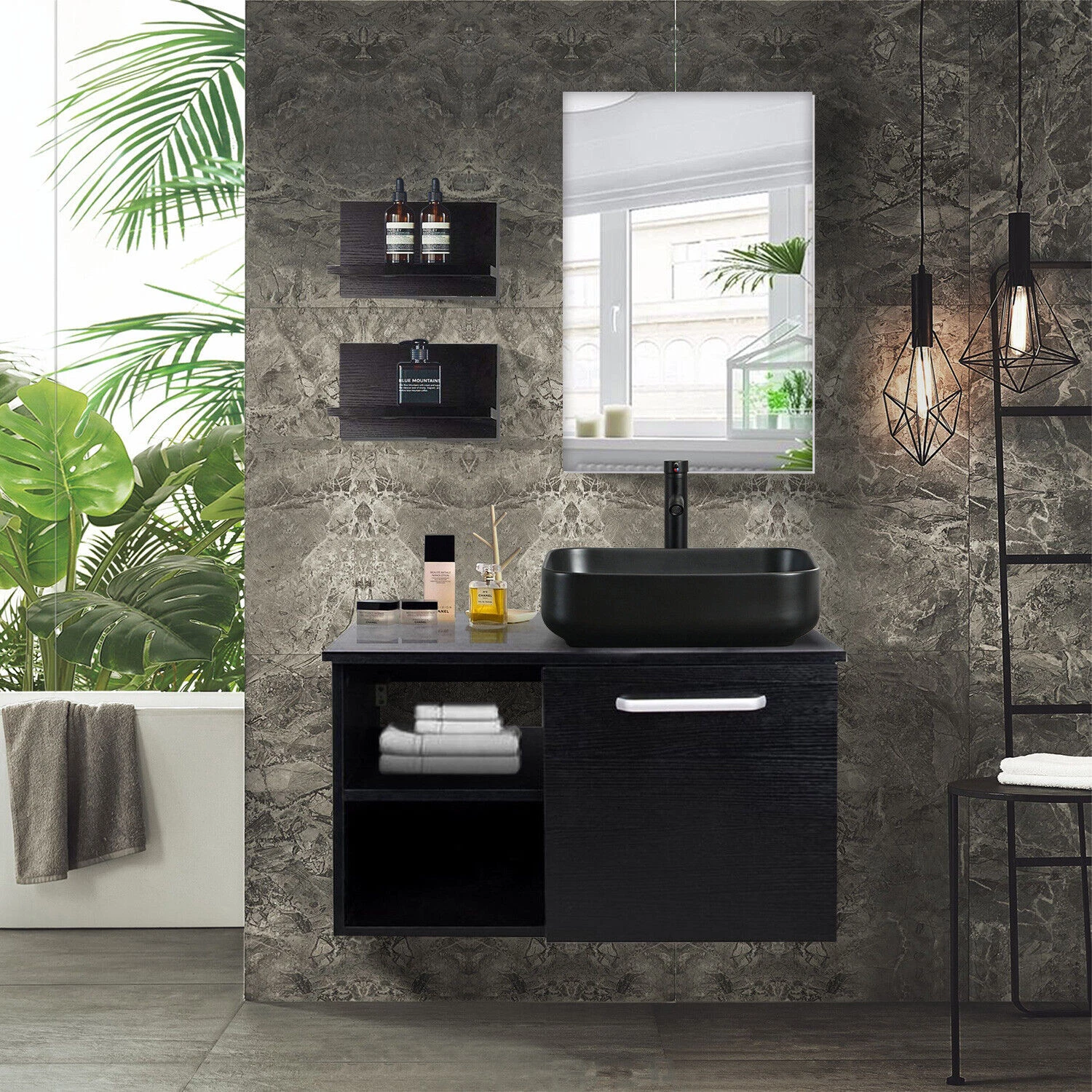 Vanity + Rectangular All Black Sink