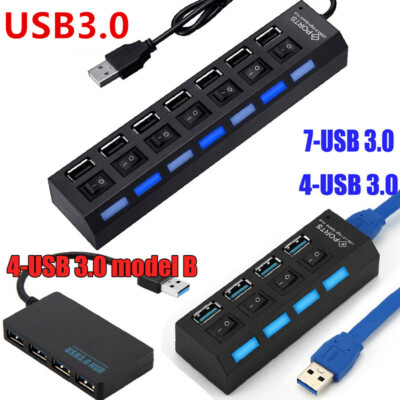 4/7-Port USB 3.0 Multi Charger Hub High Speed Adapter ON/OFF Switch ...