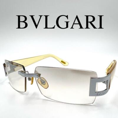 BVLGARI Authentic Sunglasses Rimless Silver Yellow Eyewear BVLGARI Authentic Sunglasses Rimless Silver Yellow Eyewear