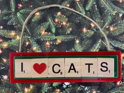 I Love Cats Christmas Ornament Scrabble Tiles Handcrafted Pets Dogs Persian
