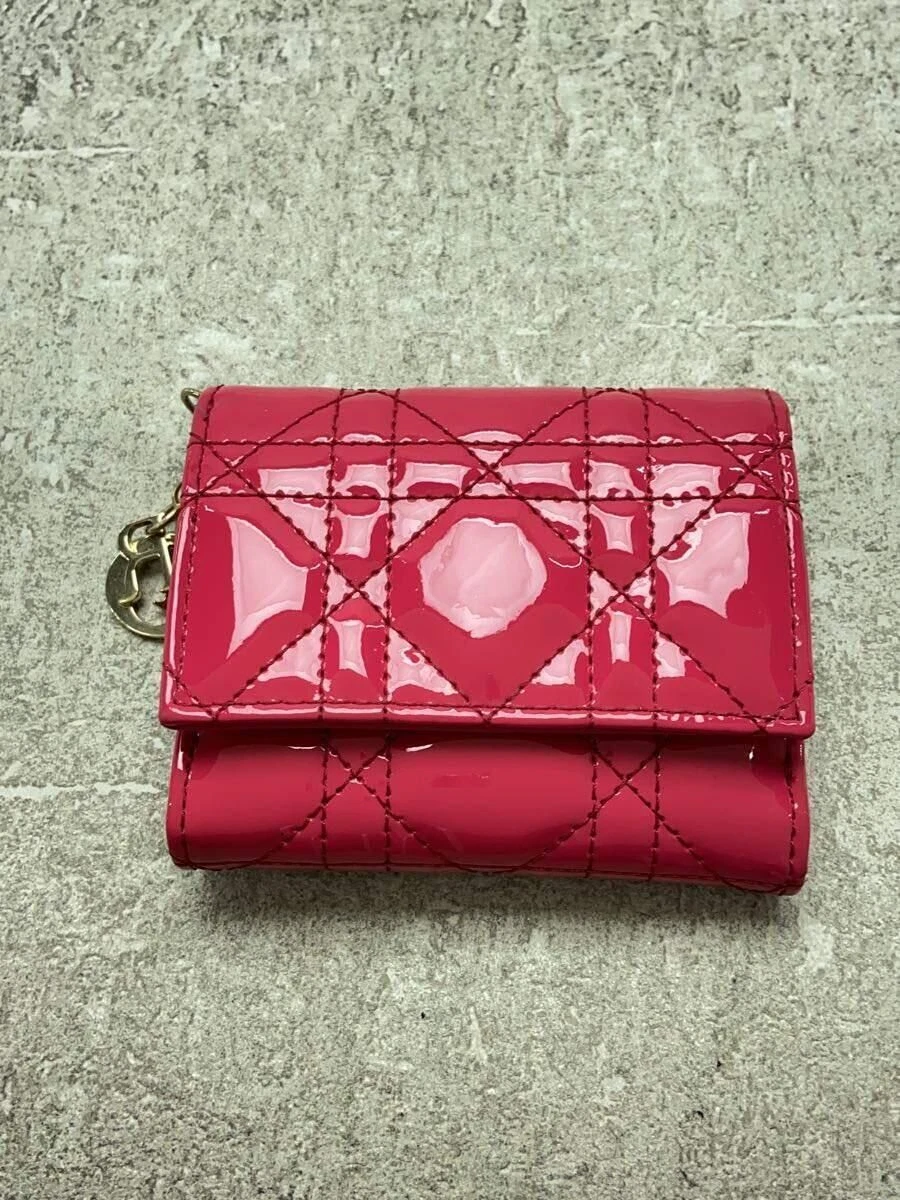 Christian Dior Portefeuille Plié Femme Lotus Triple Émail Rose Couleur Unie Occasion