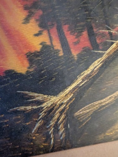Vintage Needlepoint / Cross Stitch Tree Wall Art Framed Fire Falling Tree - Picture 7 of 12