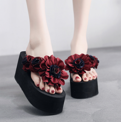 High Wedge Heel Summer Beach Flowers Sandals Slippers Platform Flip Flops Shoes - Picture 10 of 16