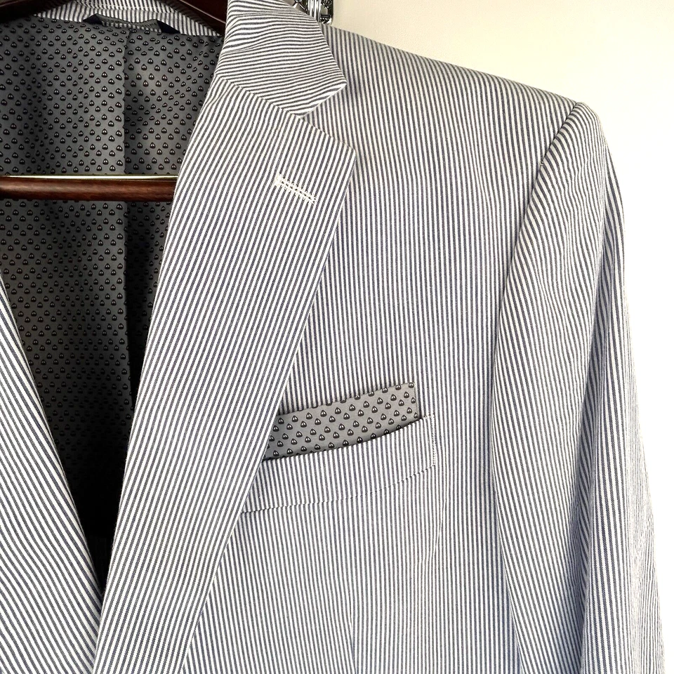 Blazer Alan River Para Hombre 44L Azul Blanco Rayas Elastizado Abrigo Deportivo 2 Botones Foto 2 de 4