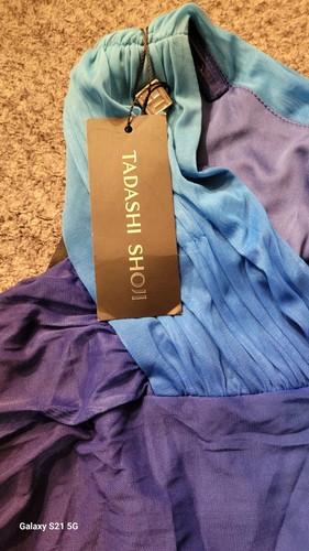 New NWT Tadashi Shoji Blue Dress Ombre Chiffon Sleeveless Midi Size Medium - Picture 4 of 6
