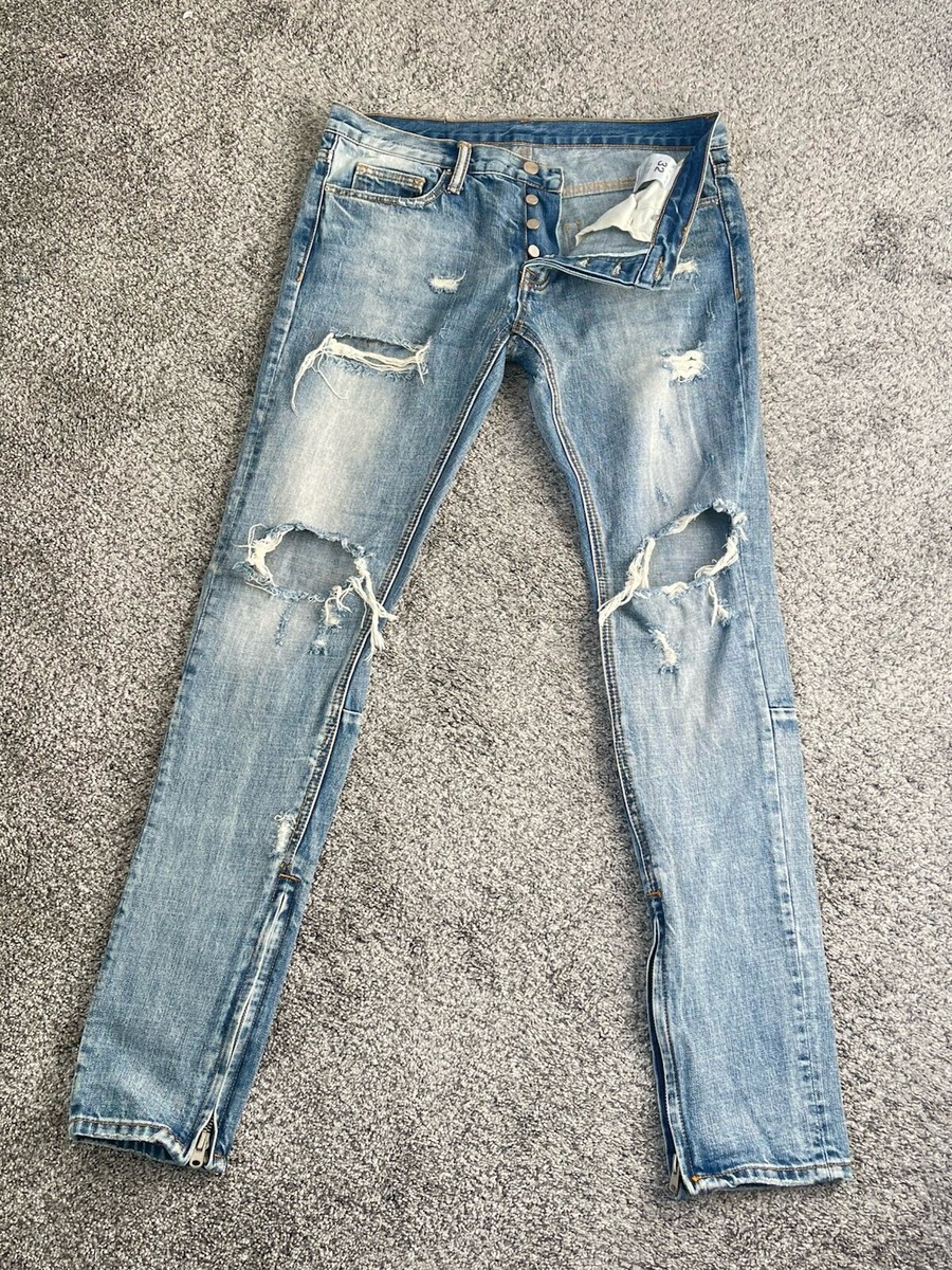 MNML::デニム:32[RESALE] Mnml Jeans Mens 32 Button Fly Distressed Denim Zip Ankle