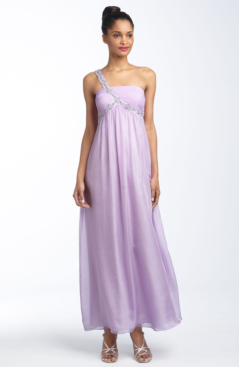 JS Boutique One Shoulder Rhinestone Chiffon Dress Sz 16 Lilac