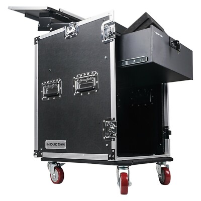 Sound Town 14U DJ RackCase w/11USlant Mixer Top Casters Locking Drawer STMR-14D3